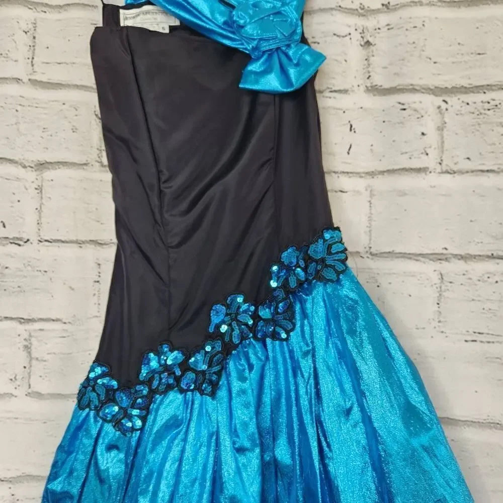 Jessica McClintock Gunne Sax Womens Vintage Blue Sequined Black Dress Size 5